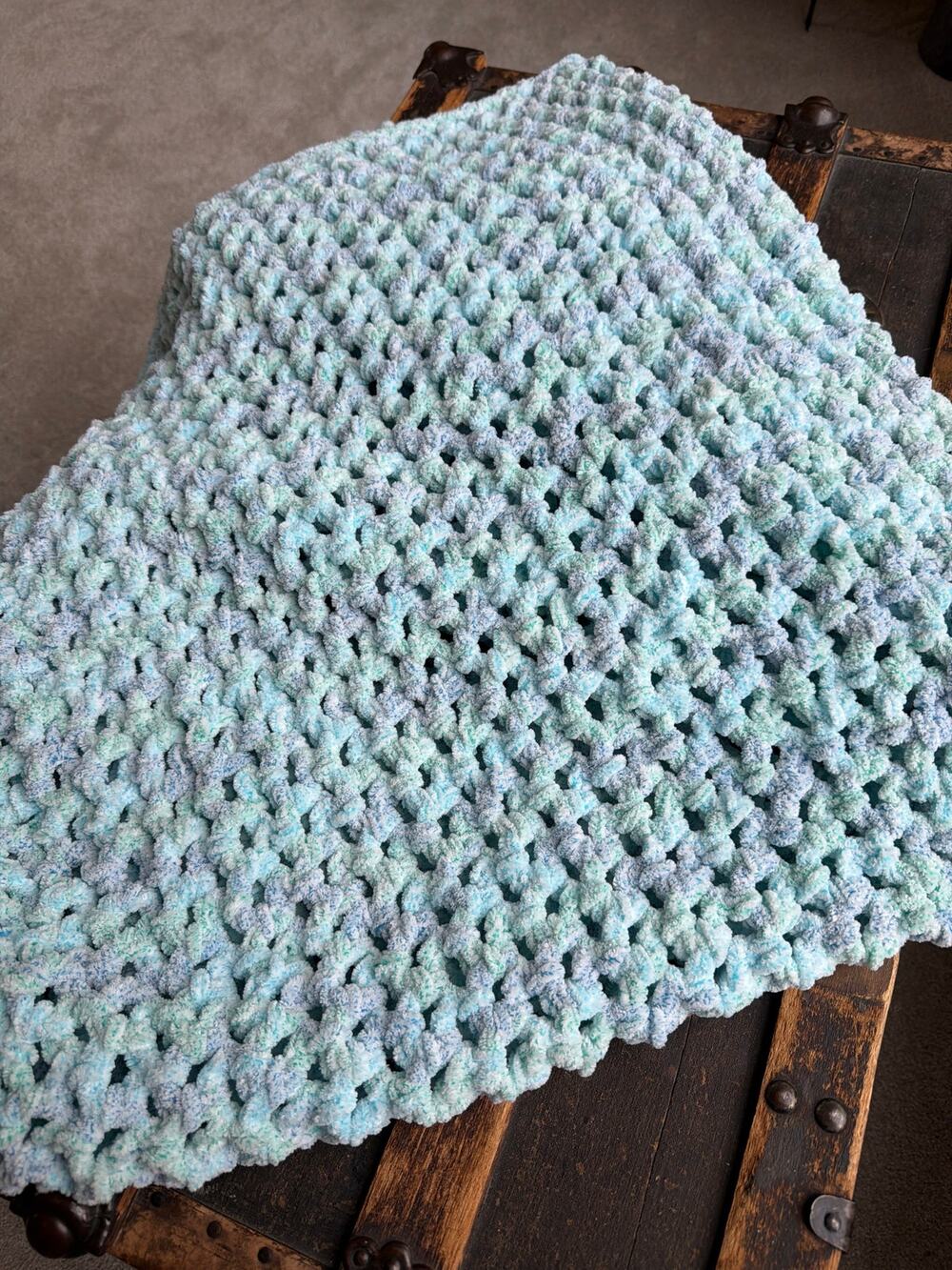 Handmade Blue Baby Blanket Afghan Chunky Knit Crochet Soft New Baby Shower Gift